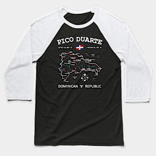 Dominican Republic Flag Travel Map Pico Duarte Coordinates Roads Rivers and Oceans White Baseball T-Shirt